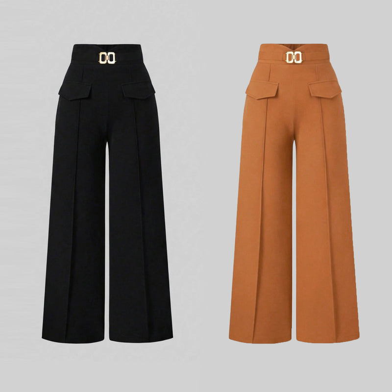 Metal Clasp Loose Straight Pants SH 391468