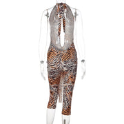 Deep V Neck Leopard Print Seventh Jumpsuit LJSF P6421567X