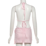 Polka Dots Print Tie Up Bikinis Skirt 3 Piece Set GYME K25S89257
