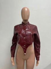 Long Sleeve Leather Short Coats YMEF 57075