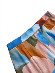 Contrast Color Printed Mesh Ruffle Flared Pants LSD 2115