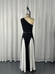 Single Shoulder Contrast Color Split Maxi Dress GWDS 260404