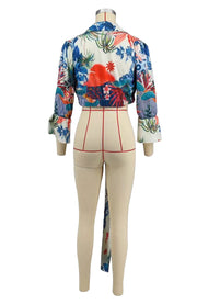 Long Sleeve Print Tie Up Shirt XHXF 8699