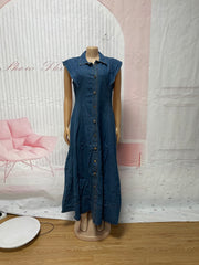 Single Breasted Lapel Denim Loose Maxi Dress SFY 875