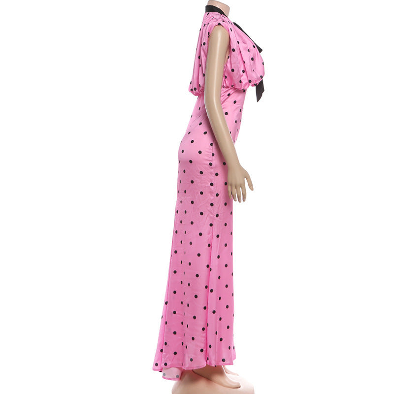 Polka Dot Print Sleeveless Maxi Dress XEF K6D10158A