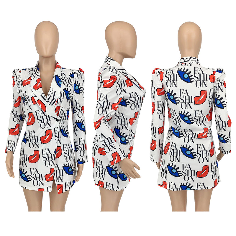 Casual Lip Letter Print Full Sleeve Blazer Coat GLF 10037
