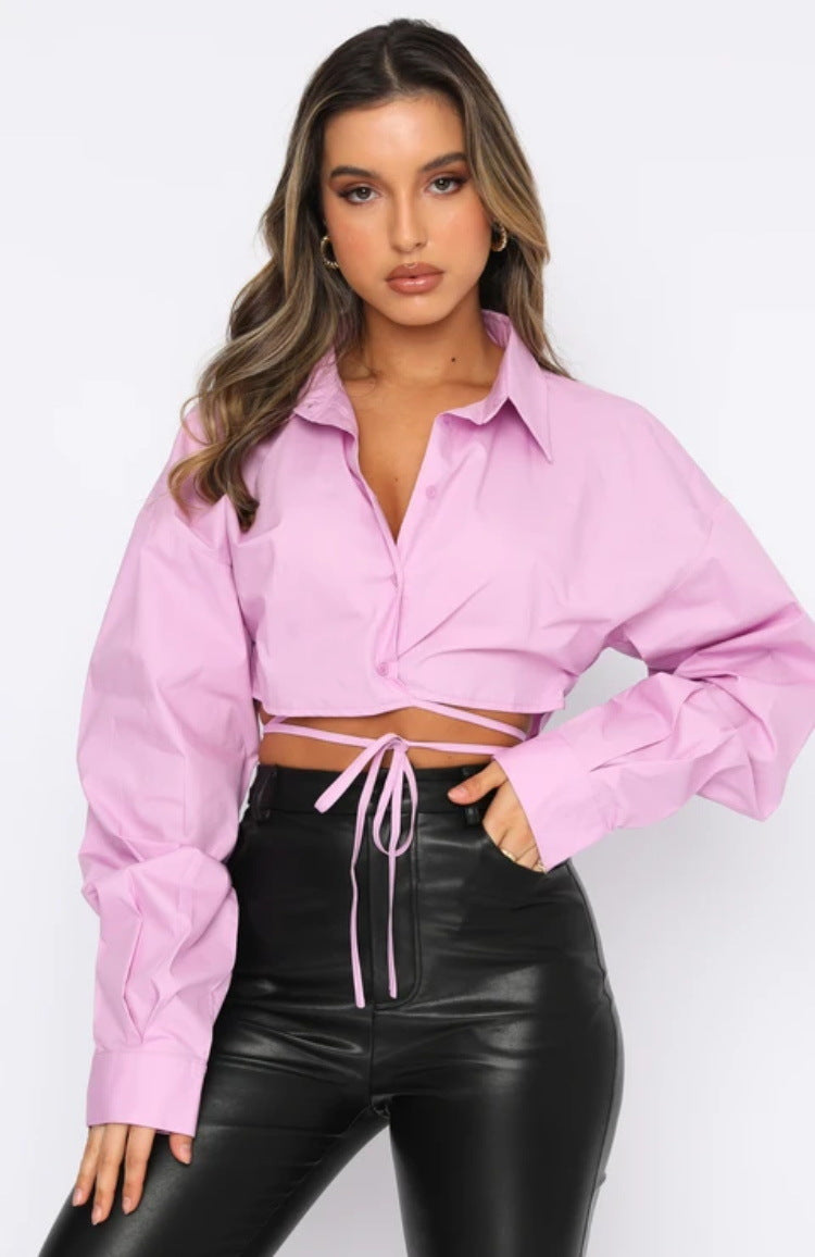 Long Sleeve Cardigan Tie Up Shirt SSNF 211046