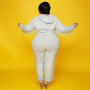 Plus Size Solid Color Hooded Tassel Two Piece Pants Set OSIF 21278