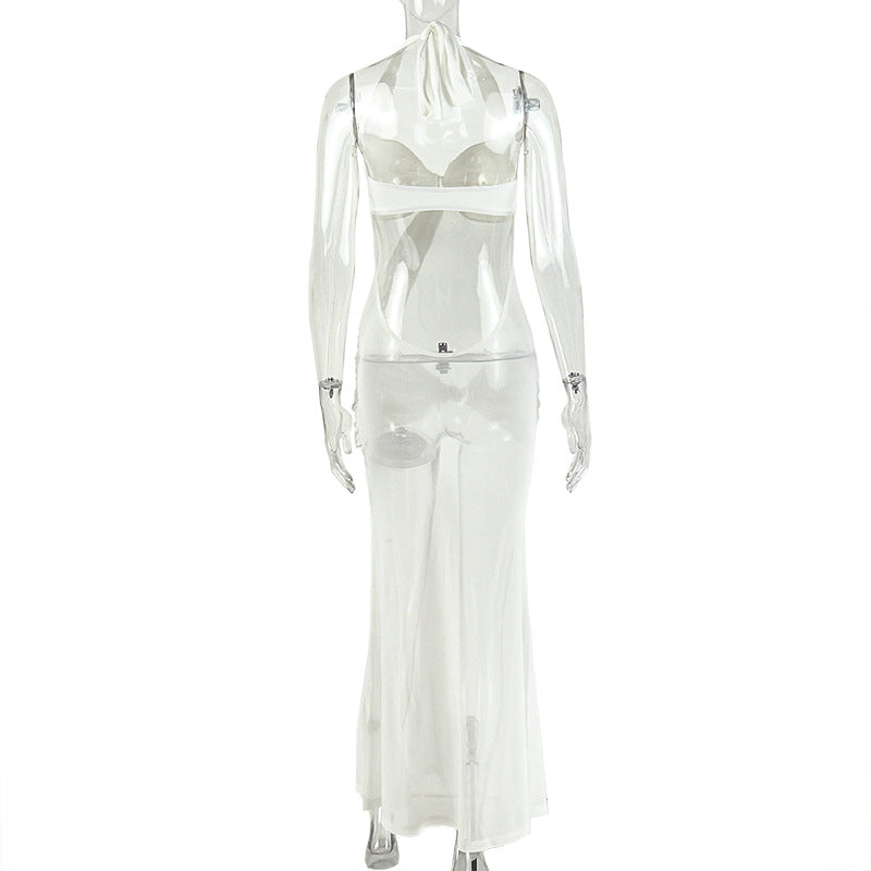 Tie Up Mesh Haterneck Maxi Dress GJYO JD305521