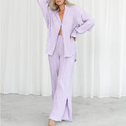 Solid Color Long Sleeve Split Shirt Pants Two Piece Set GYSM W0513