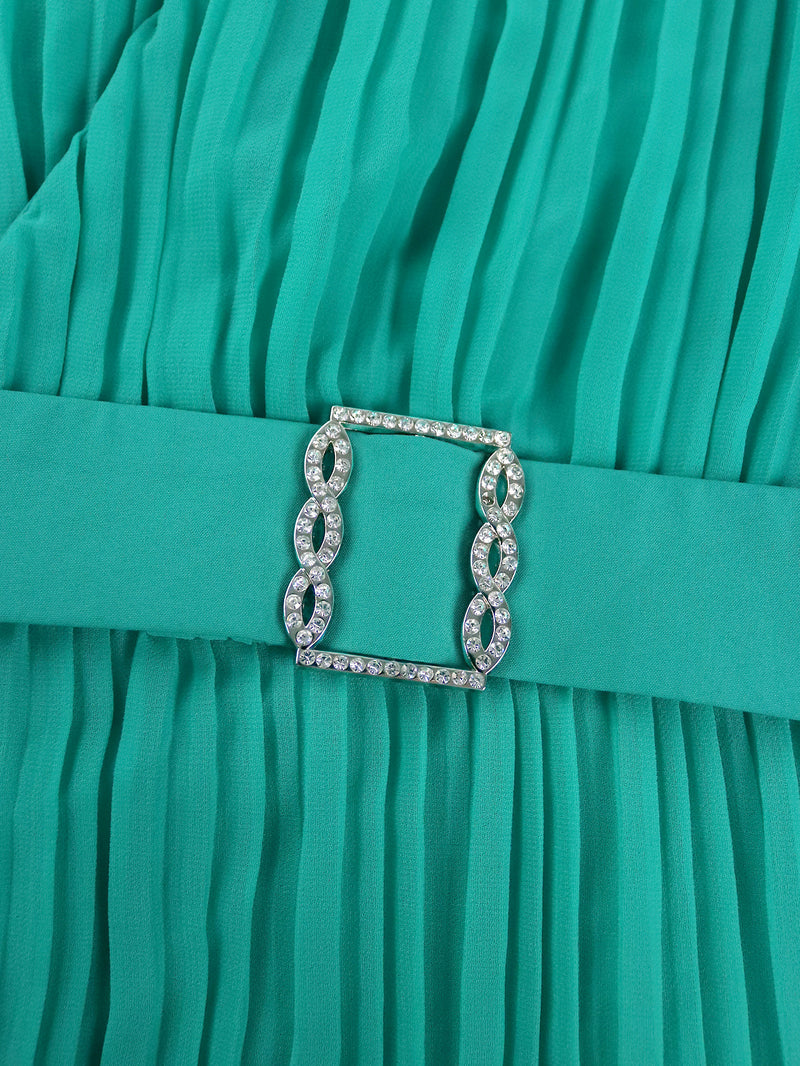 Plus Size Belt Press Pleated Cake Midi Dress GKEN AM040936