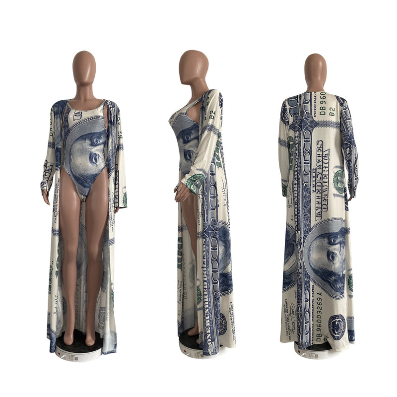 Sexy Printed Swimsuit Long Cloak 2 Piece Sets CHY 1227