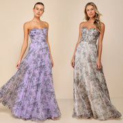 Floral Print Pleated Chiffon Maxi Dress BY 7751