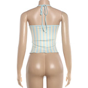 Halterneck Beading Stripe Tank Top GYME K6B10711A