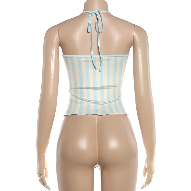 Halterneck Beading Stripe Tank Top GYME K6B10711A