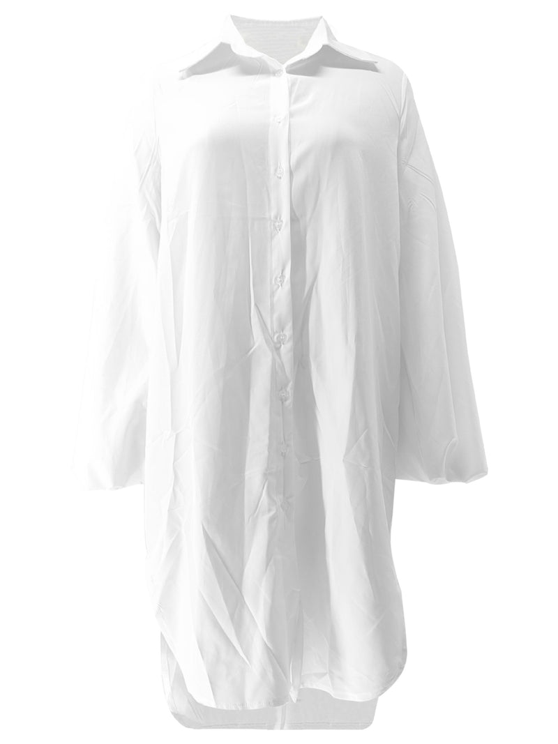 Plus Size Long Sleeve Solid Color Shirt Dress QYMF 3108