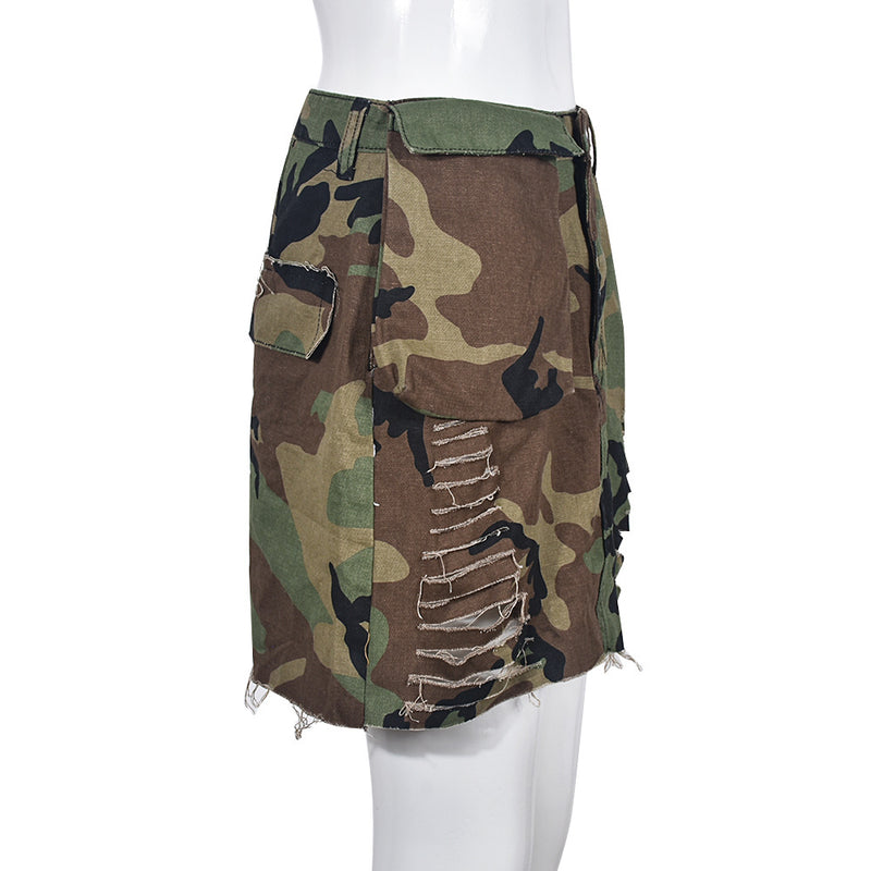 Camouflage Print Washed Mini Skirt GNZD 9236DD
