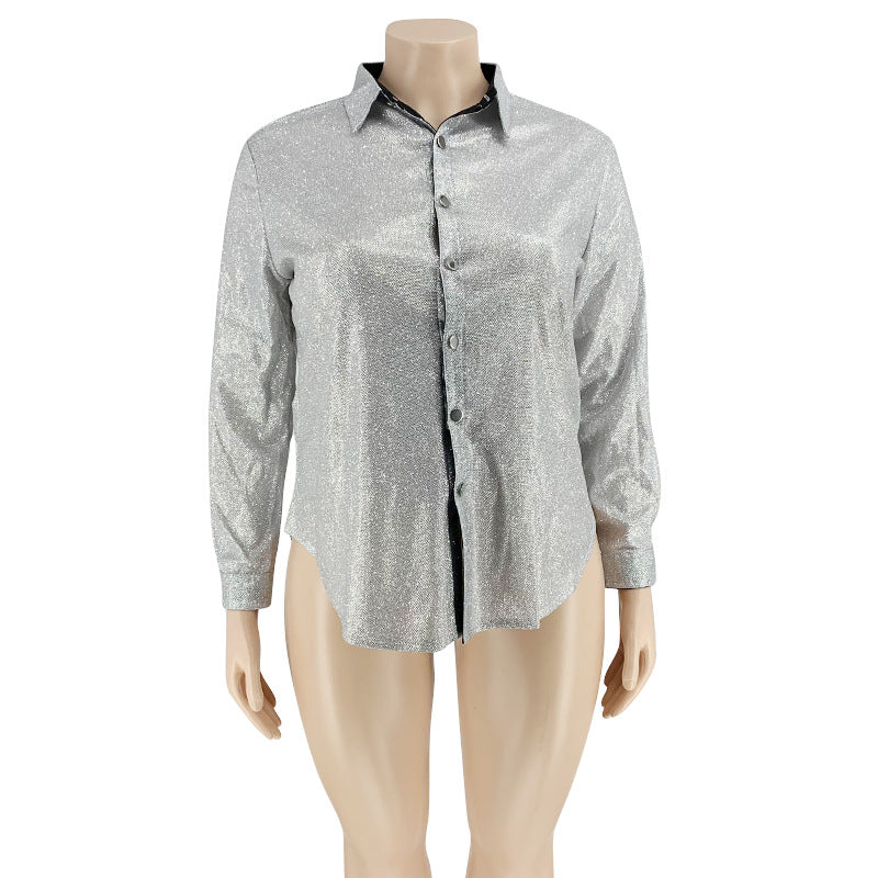 Sequins Slim Street Trend Plus Size 5XL Shirts OSIF 21023