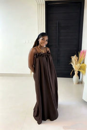 Solid Color Floral Print Maxi Dress GADE 10388
