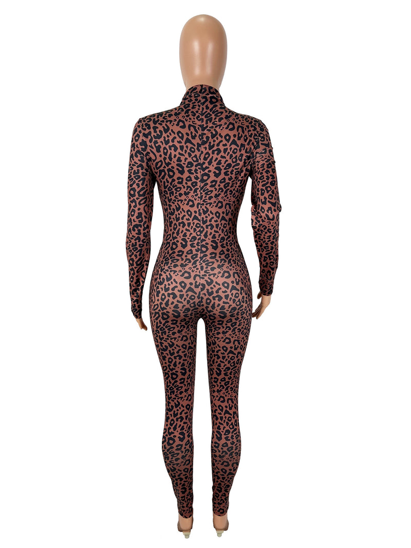 Leopard Print Long Sleeve Slim Jumpsuit SHD 9594