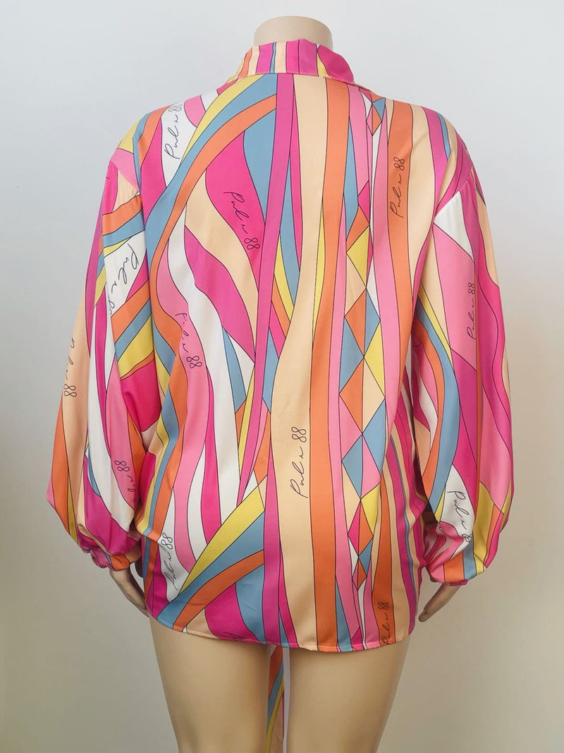 Plus Size Long Sleeve Print Shirt GAWE 5347