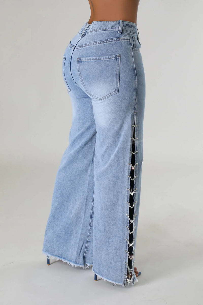 Split Metal Chain Diamond Straight Jeans LSD 2522