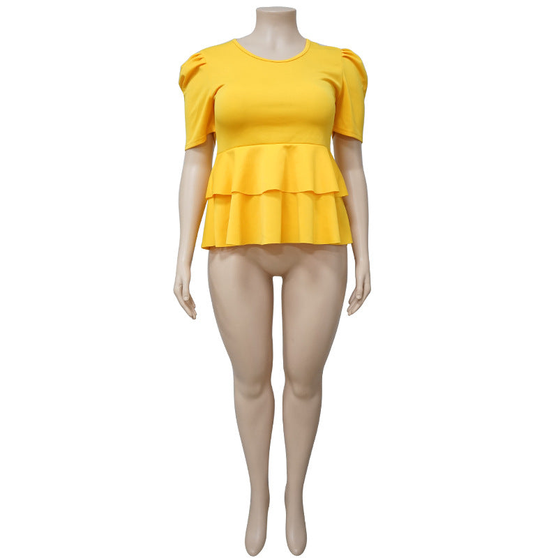 Plus Size Ruffles Short Sleeve T Shirt NNWF 7071