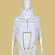 Zipper Sleeveless Cotton Filled Short Jacket GNZD 9511TD