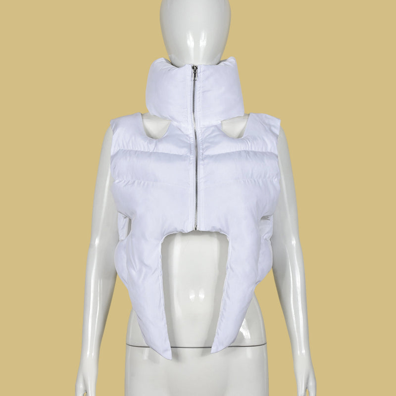 Zipper Sleeveless Cotton Filled Short Jacket GNZD 9511TD