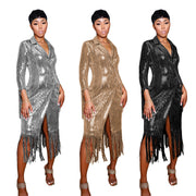 Solid Color Tassel Sequin Coats TR 1215