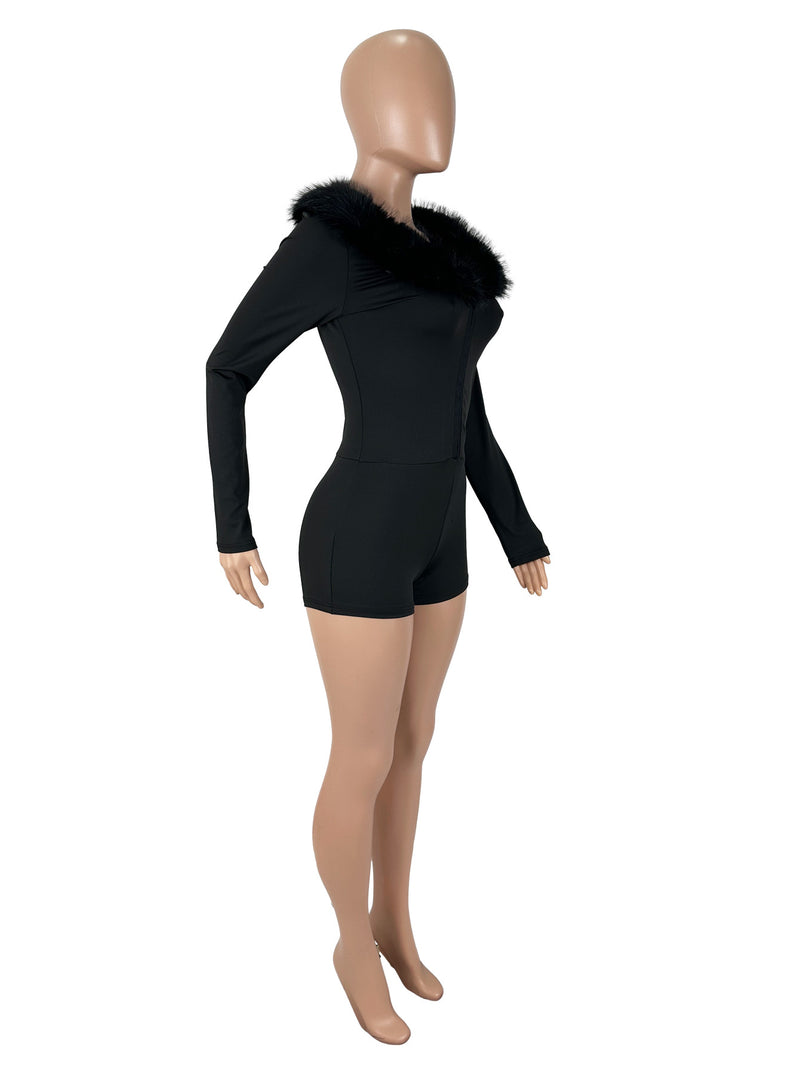 Fur Collar Long Sleeve Slim Romper SHD 9595