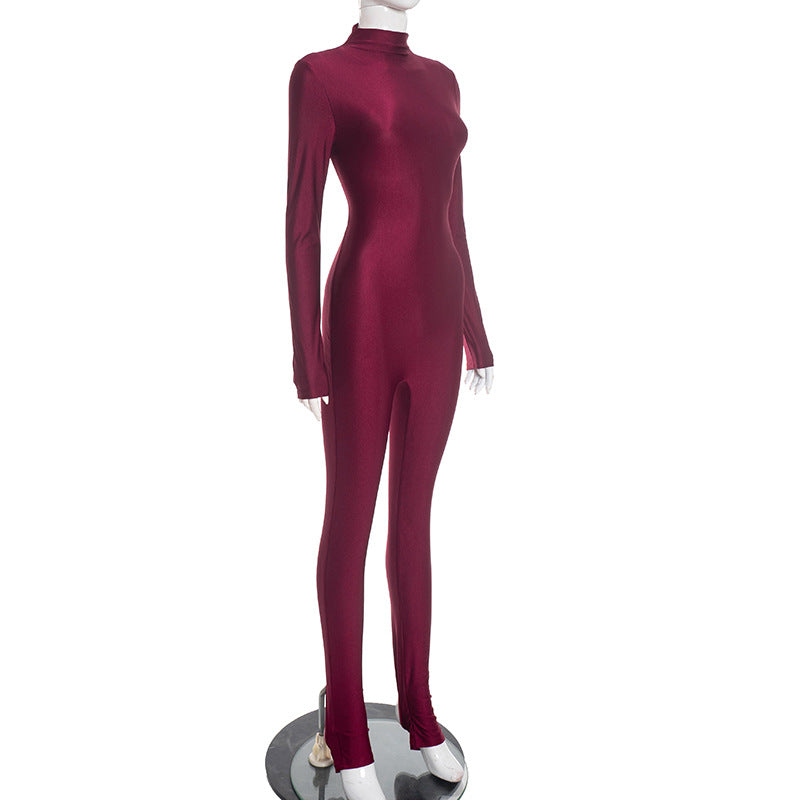 Solid Color Long Sleeve Slim Jumpsuit MXBF J25JP448