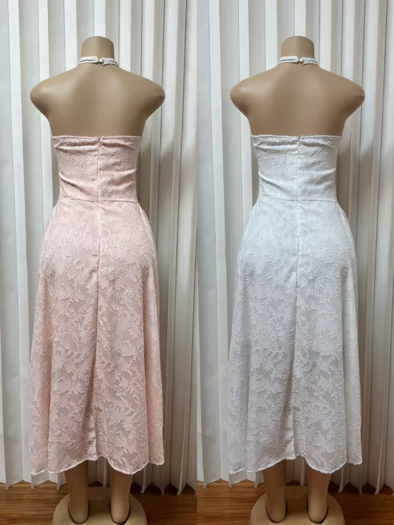 Halterneck Hollow Out Backless Maxi Dress GADE 9162