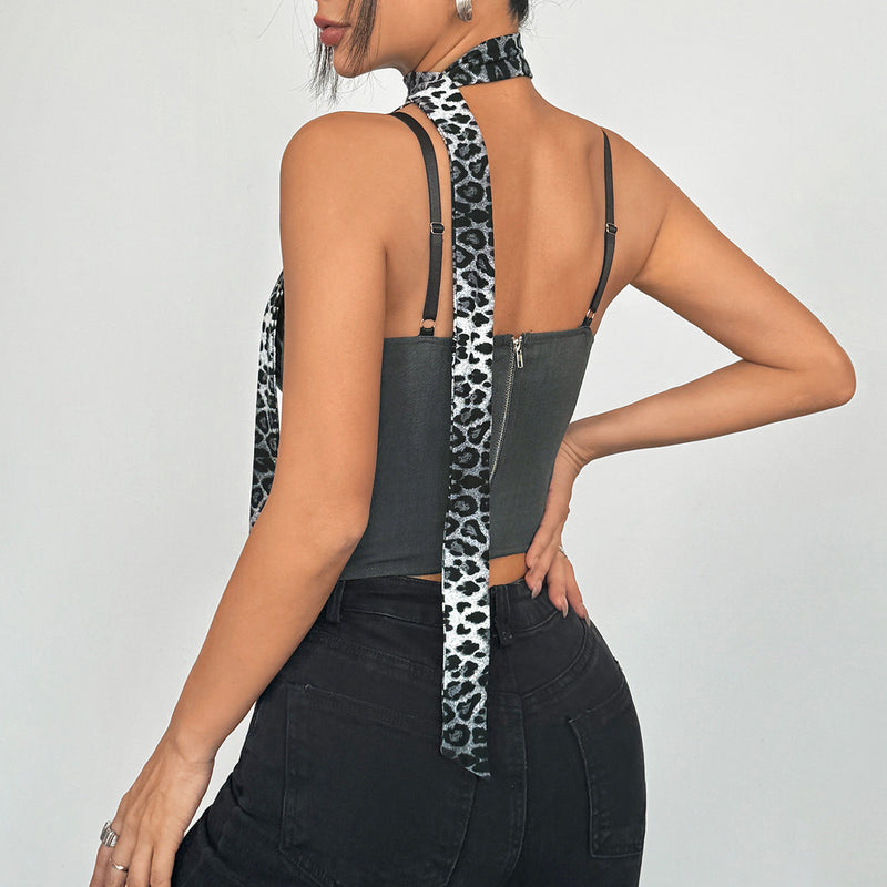 Leopard Patchwork Contrast Color Sling Tank Top GOMN 70354