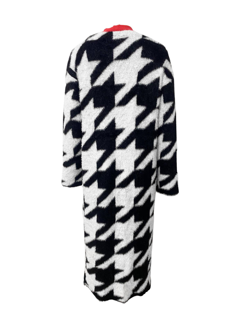 Warm Loose Houndstooth Plush Long Coat LSD 2361