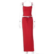 Solid Color Sling Top Two Piece Skirt Set GLAG S5A20420F