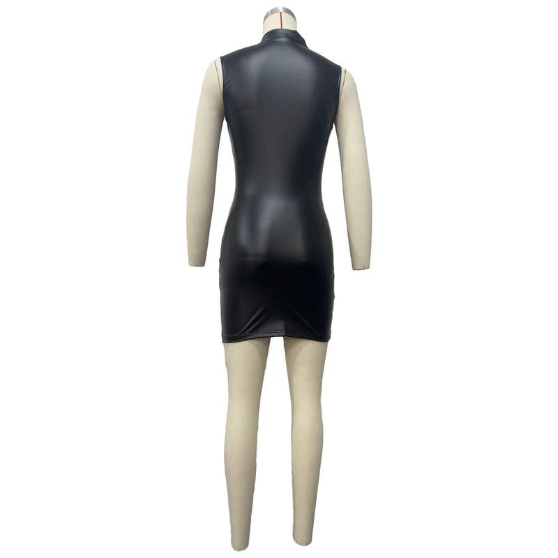 PU Leather Solid Color Sleeveless Bodycon Dress OD 8675