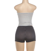 Polka Dots Print Wrap Chest Two Piece Shorts Set XEF K6S08308A