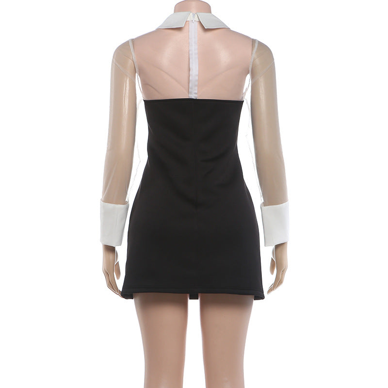 Mesh Patchwork Long Sleeve Mini Dress XEF K6D16640A