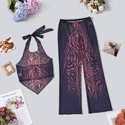 See Through Mesh Tie Up Two Piece Pants Set GNZD 11828