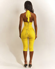 Polka Dots Print Halterneck Tie Up Seventh Jumpsuit TK 6350