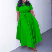 Plus Size Solid Color Tie Up Midi Dress GATE 3184