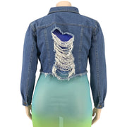 Plus Size Holes Washed Denim Short Coats OSIF 19465