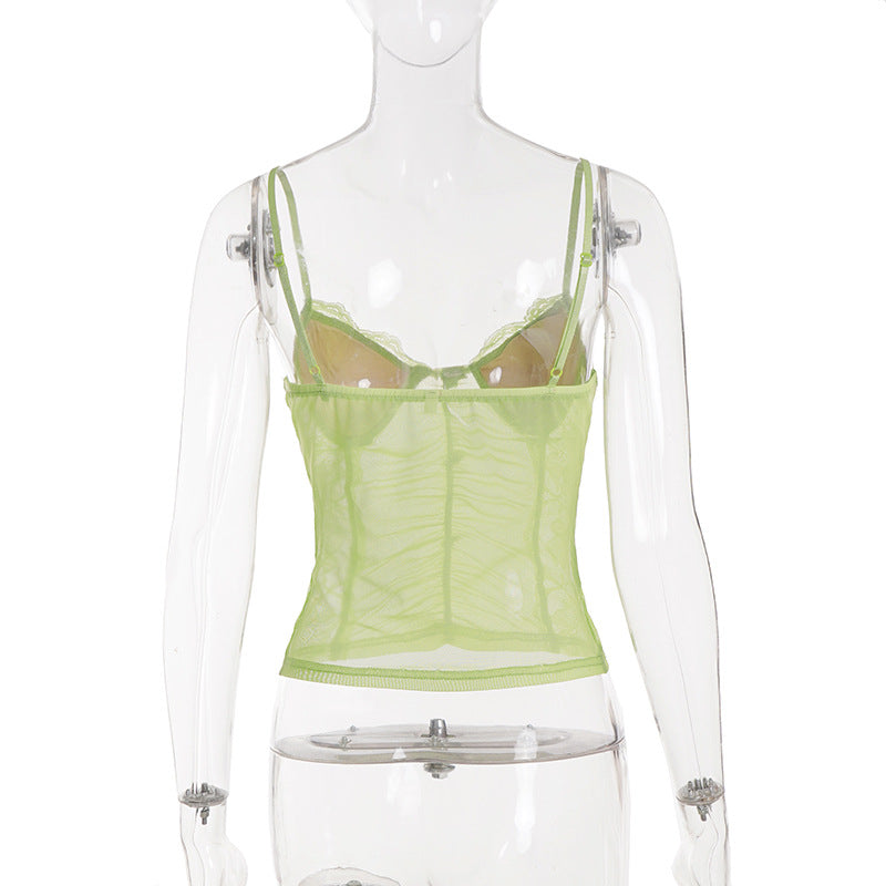 See Through Lace Patchwork Sling Tank Tops GPKJ MR47143