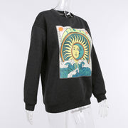 Knit Crew Neck Printed Long Sleeve Sweatshirt FL 21060