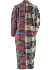Plaid Color Blocking Long Sleeve Long Coat ZDF 31303