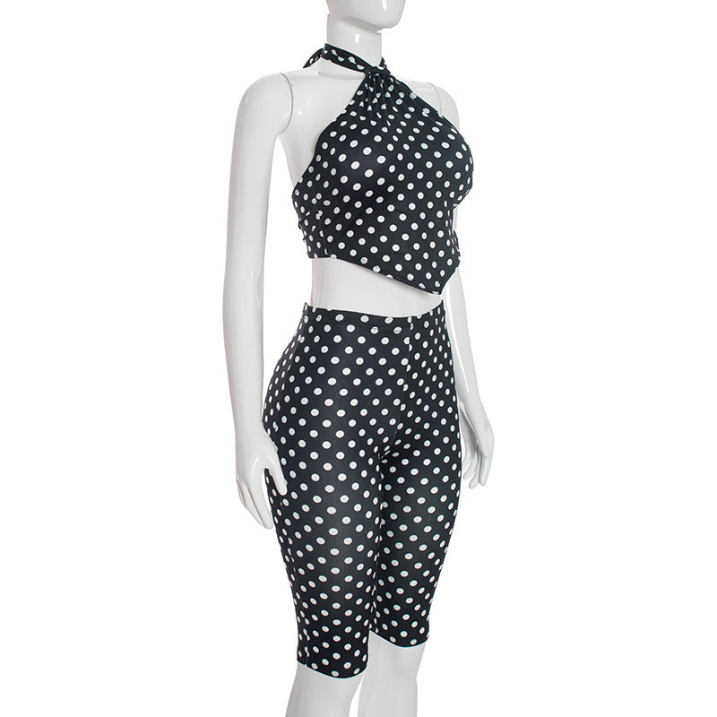 Polka Dot Print Backless Two Piece Pants Set MXBF Q26ST092