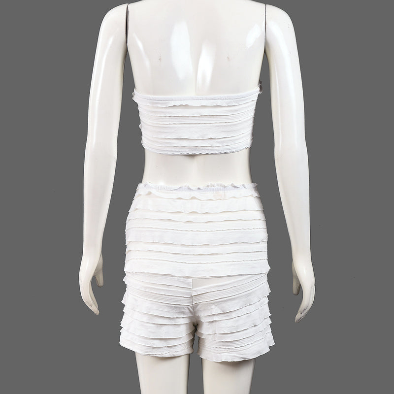 Solid Color Wrap Chest Tops Shorts 2 Piece Set GFRT 42023SBG