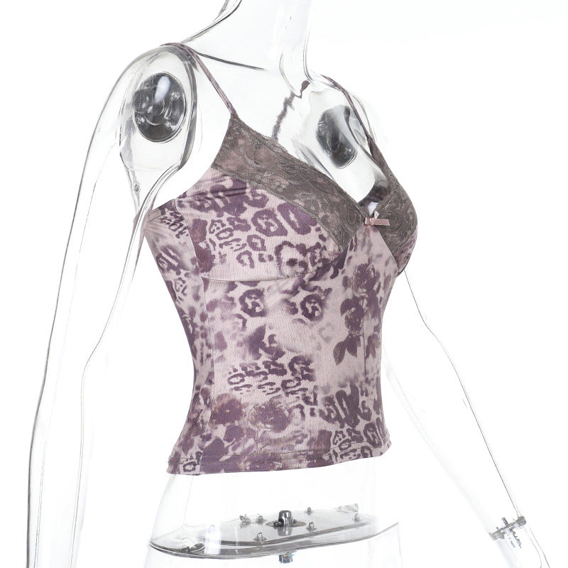 Sexy Lace Leopard Print Camisole Tank Top FL XY24666MHO