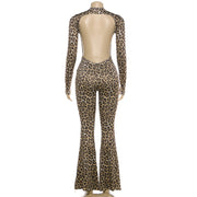 Leopard Print Long Sleeve Backless Jumpsuit GYME K6Q01512A